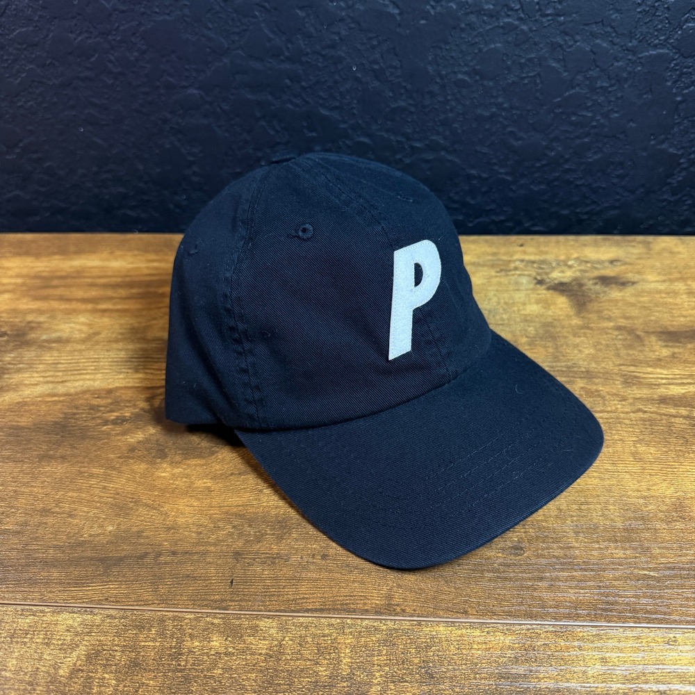 Palace P Logo 6-Panel Black Cotton Strapback Hat Mens Womens OSFA